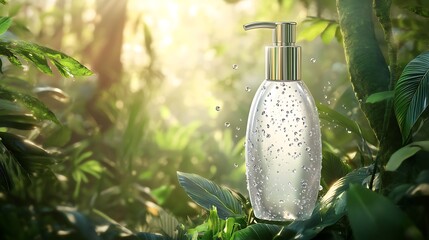 Poster - Natural Beauty Product in Tropical Rainforest with Water Droplets