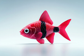 Red and Black Fish with Big Eye on White Background