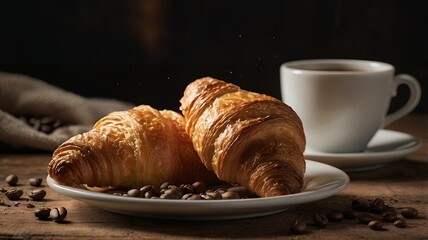 A freshly baked croissant and Coffee