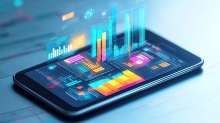 Smartphone Displaying Holographic Data Charts