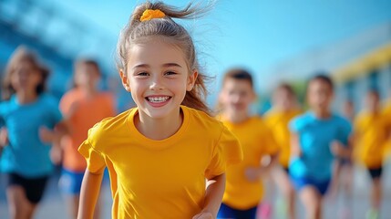 Happy Kids Running Race Marathon Sport Competition