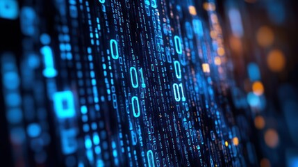 Abstract Binary Code with Glowing Blue Digits