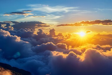 Poster - Golden Sunset over Fluffy Clouds