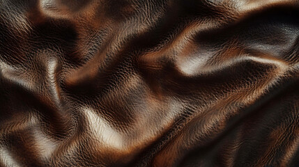 Close-up of brown leather with wrinkles and texture.