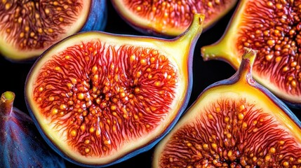 Close-up of sliced figs showcasing their vibrant interior and texture.