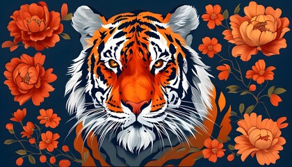 Vibrant illustration of traditional Chinese zodiac tiger head with intricate doodle patterns and cultural symbolism