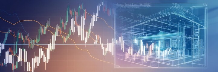 Data science and visual management design concept. Neural network. economic growth graph chart and block chain technology.