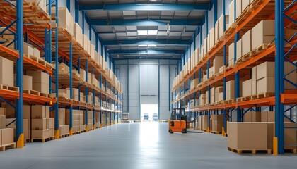 Spacious interior of an empty warehouse dedicated to storage and distribution, showcasing efficient supply chain logistics for commercial operations