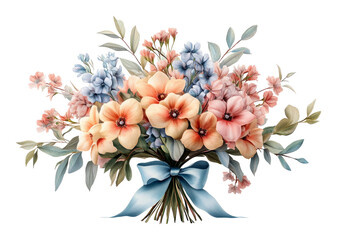 Elegant Floral Bouquet with Pastel Blooms and Blue Ribbon