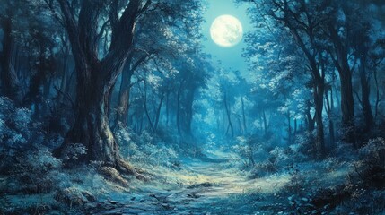 Poster - A Moonlight Path Through a Dense Forest