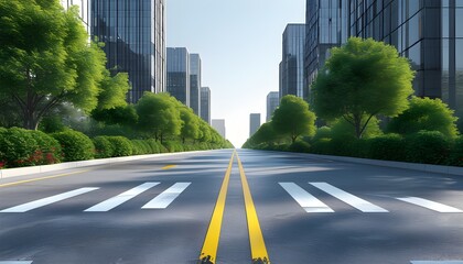 Futuristic cityscape with empty roads showcasing Double Eleven e-commerce theme in 3D rendering