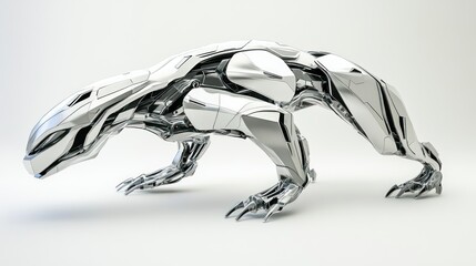 Canvas Print - Chrome Robotic Creature in a Low Crouch