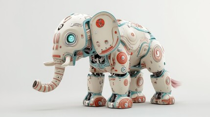 Canvas Print - A White and Blue Robotic Elephant with a Pink Tail