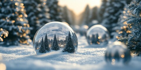 Poster - Christmas and new year clear glass winter snow globe