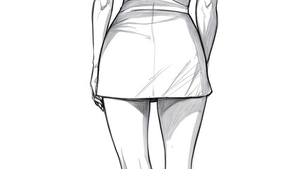 A hand-drawn illustration of a woman wearing a short skirt.