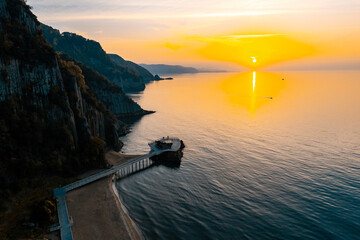 Guzelcehisar Lava Columns. The unique sea view accompanied by the sunset and mountains creates a wonderful visual. Bartin, Turkey.