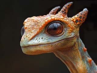 Wall Mural - Close-Up Portrait of a Mythical Lizard with Striking Orange Eyes