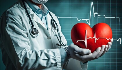 Heart health advocate showcasing red heart symbol alongside electrocardiogram, emphasizing cardiology significance