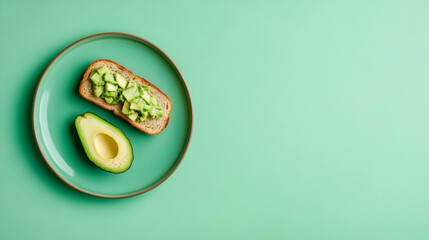 Avocado Toast And Plate On Green Background, Healthy Breakfast And Minimalist Eating, Simple Culinary Delight, Modern Food Concept 