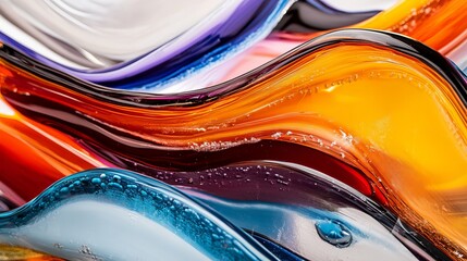 This modern abstract glass piece has vibrant and bright colors that make it look elegant. It can be used in many creative projects.