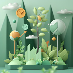 Wall Mural - infographics that use 3D plants, bubbles, and shapes to present