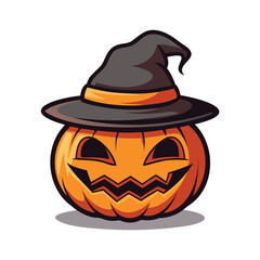 Halloween scary pumpkin with witch hat illustration