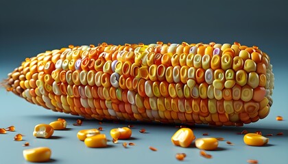 Intricate 3D rendering showcasing the back of sweet corn with vibrant textures and lifelike details