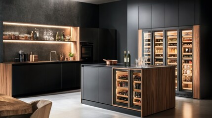 Poster - Modern Kitchen with Integrated Wine Cellar and Island