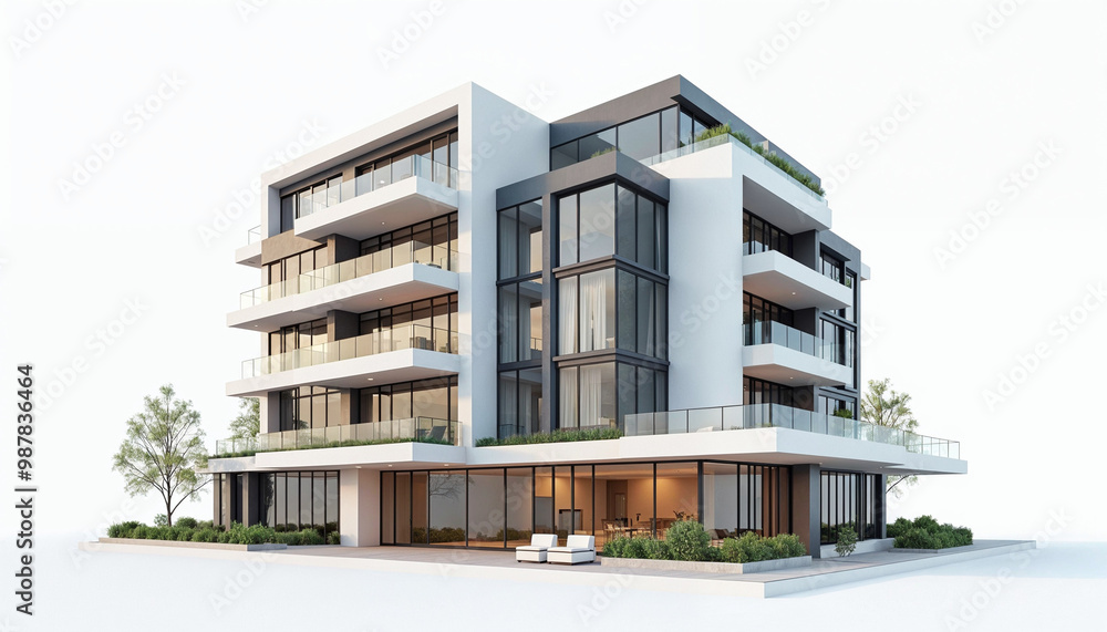 A 3D luxury apartment building showcases modern design and elegance on ...
