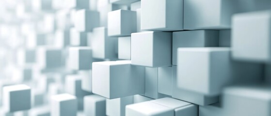 Wall Mural - Abstract arrangement of white cubes creating a 3D visual effect.