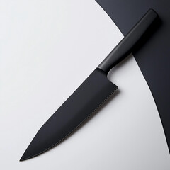 black kitchen knife on minimalist background