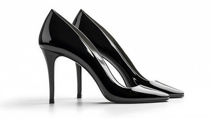 Two pairs of black patent leather high heels.