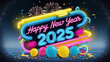 © Olena Yefremkina - Happy new year 2025 neon sign banner.