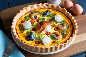 Wall Mural - Savory Seafood Puff Pastry Quiche Recipe for a Delicious Classic Dish