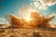 © maria_lh - Explosion of sand in the desert with spraying of fine particles