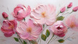 © hardvicore - Oil painting of pink flowers on white canvas. Palette knife technique. Hand drawn botanical art.