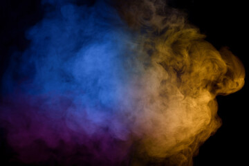 Blue and yellow steam on a black background.