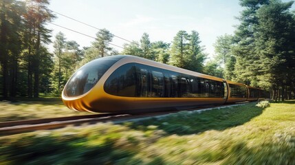 Poster - Golden Train Speeding Through Lush Green Forest