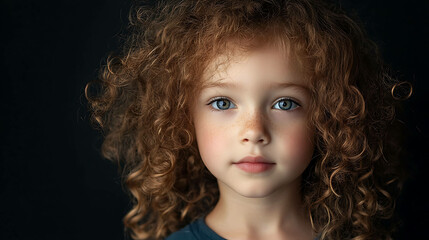 Wall Mural - A portrait of a young girl with curly red hair and big blue eyes.