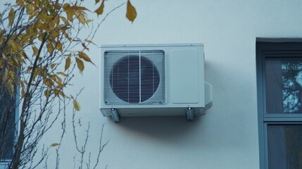 Heat pump on wall composition background