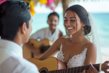 Traditional serenade during a beautiful Mexican wedding in Cancun, capturing love and culture under the warm sun