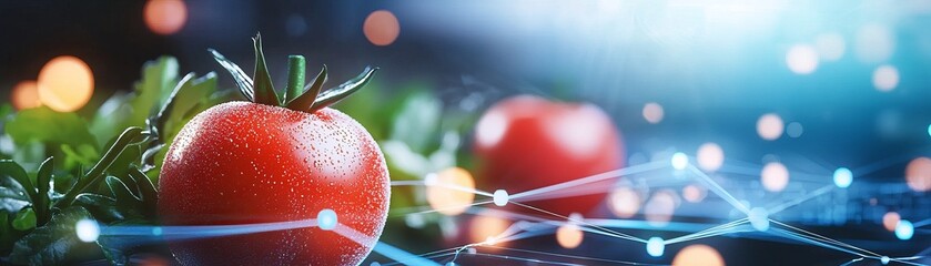 Fresh tomatoes surrounded by greenery, representing healthy eating, agriculture, and the beauty of natural produce.