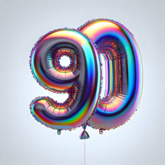 number 90 holographic balloon isolated on white background