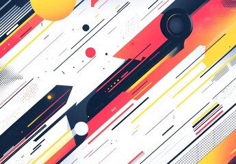 an abstract background with colorful geometric elements and bold stripes on a white backdrop，combines striking lines and shapes