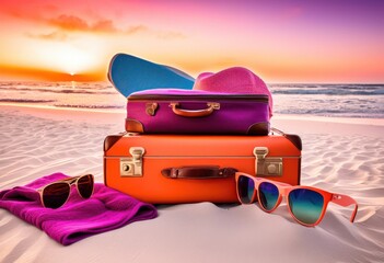 vibrant travel essentials peaceful beach sunset rich colors soft waves, shore, sky, ocean, sand, tropical, scenery, landscape, coast, evening, light