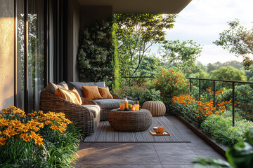 Poster - A couple sitting on their patio, casually chatting and sipping on beverages while enjoying the evening breeze.