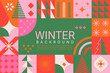 © tandav - Bright winter geometric banner in flat style. Geometry minimalistic design with simple shapes and winter symbols, snowflake, christmas tree for flyer,web,poster,templates,cover design, label.Vector