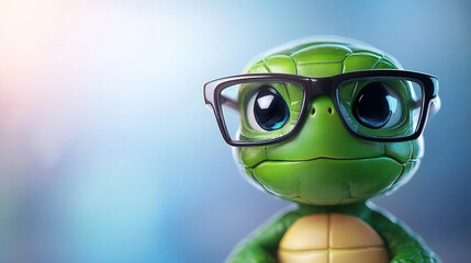 Wall Mural - Cute turtle wearing glasses looking up