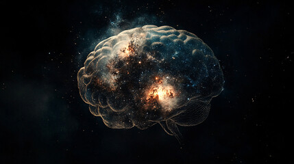 Wall Mural - Brain. Human brain merged with a galaxy. Dark backdrop. Universe within. Ethical implications of cosmic consciousness. 