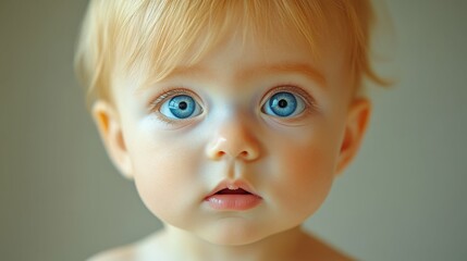 Sticker - A baby with blue eyes and blonde hair. The baby has a surprised look on its face